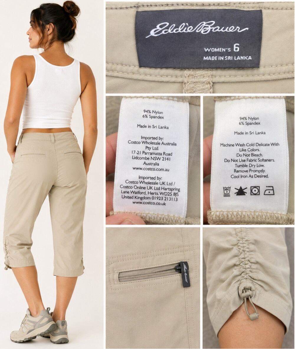 Gorpcore Eddie Bauer Women's Hiking Capri Pants Size 6 Khaki Nylon Spandex